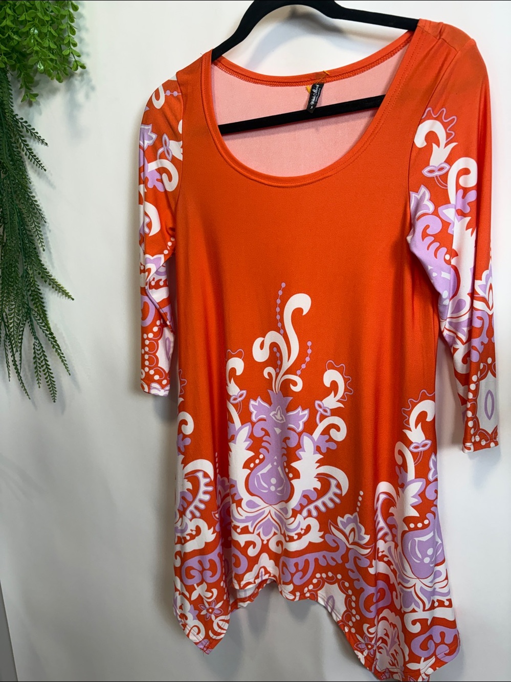 White Mark Orange Asymmetrical 3/4 Sleeve Tunic